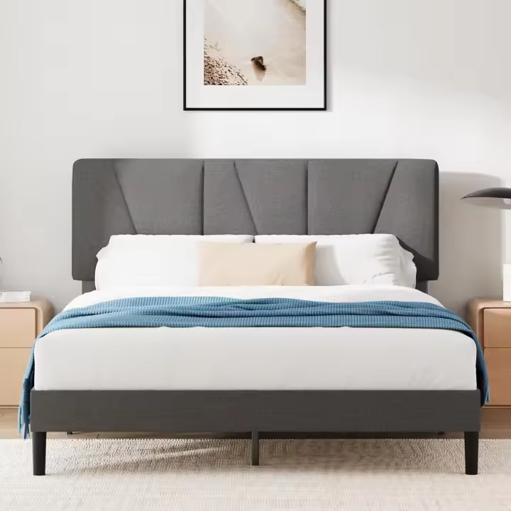 Cama Maya 150x190cm Altura de 30cm Somier con cabeza Somier de láminas de madera Gris Oscuro - 1