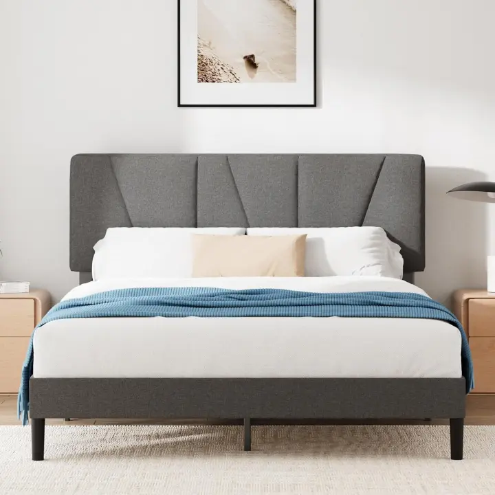 Cama Maya 150x190cm Altura de 30cm Somier con cabeza Somier de láminas de madera Gris Oscuro - 1