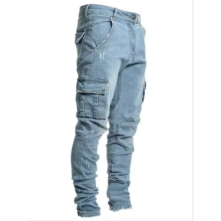 Pantalones Vaqueros Pitillo Para Hombre, Vaqueros Con Bolsillo Lateral, Novedad - 1