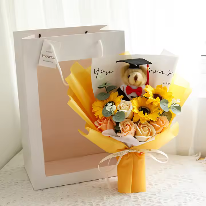 Maester oso ramo de graduación oso Animal ramo decoración oso de peluche ramo girasol 32cm flor simulada regalo de cumpleaños - 1