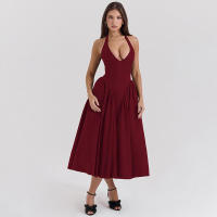 Wind 2024 Otoño/Invierno nuevo estilo francés para mujer adelgazante, cuello colgante, sin montura, con tirantes, vestido de mujer - details 14