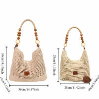Bolso tejido de playa hueco, bolso de mano para playa, bolso de playa bohemio, bolso de cubo, bolso de hombro hueco de gran capacidad para compras - details 1