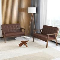 Sofá de Tres Plazas Tapizado en PU Resalto de Madera Carga de 250kg Ideal para Sala de Estar Dormitorio - details 7