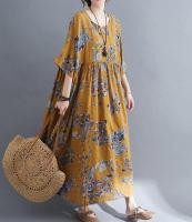 Vestido de flores de gran tamaño para mujer, falda larga informal holgada de lino y algodón Vintage, primavera y verano - details 2
