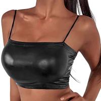 Camisetas sin mangas eróticas con purpurina para mujer, chaleco de charol para mujer, Top corto Sexy con tirantes finos 2022 - details 7
