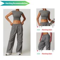 Top corto de manga corta con logo personalizado para mujer, camiseta de yoga ajustada de alta elasticidad, camiseta corta de fitness para correr y gimnasio - details 0
