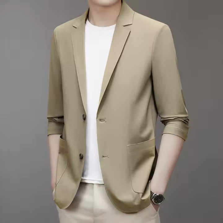 Nuevo traje fino de seda helada de verano para hombre, ligero, transpirable, de secado rápido, protección solar de negocios de alta gama, práctico - 1