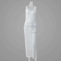 Vestido informal semitransparente de punto para mujer, vacaciones en la playa, estilo europeo, sin mangas, con espalda abierta - details 12