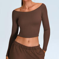Ropa de Yoga de manga larga para mujer, camiseta deportiva Sexy de cuello único, ropa deportiva para correr, Top deportivo - details 7