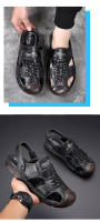 Sandalias de Playa de Cuero Genuino de Vaca de Primera Capa Zapatillas de Moda de Verano para Hombres, Suelas Suaves, Conducción al Aire Libre, Popularidad Baotou Dad - details 12