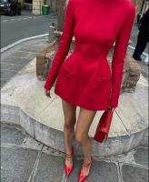 Elegante Vestido Mini de Doble Arco Manga Larga Cintura Alta Para Mujeres Moda de Otoño-Invierno - details 13