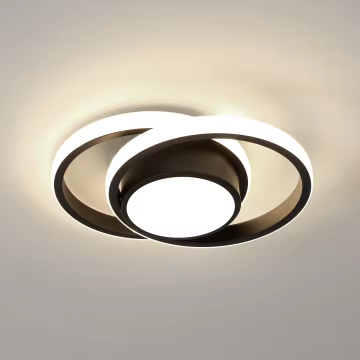 Lámpara de techo LED de aluminio GOECO, doble luz redonda, completamente negra, 27,5 x 21 x 6 cm, 32 W, luz neutra, 4500 K, Ra=80, 220 V - 1