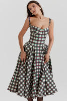 Vestidos a cuadros para mujer, vestido de verano con cuello Halter - details 9