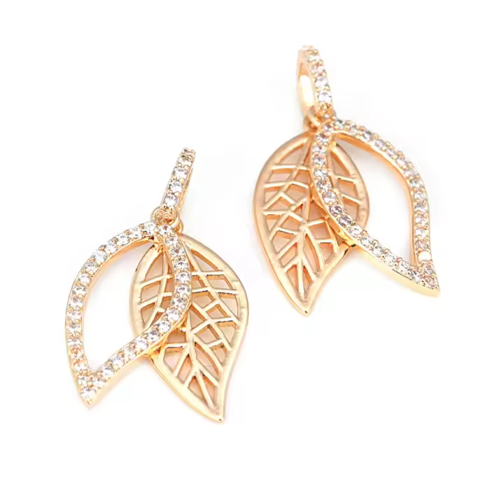 Colgantes de Hoja de Árbol de Bronce Dorado 18K Diamante Falso, Metal Hecho en China - 1