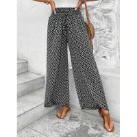 Pantalones de pierna ancha para mujer en verano Chic Moda elegante con cintura elástica y diseño floral - details 10