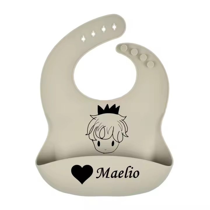 Baberos de silicona con cualquier nombre personalizados para bebé, babero de silicona suave con receptor de alimentos y Material impermeable, ajuste ajustable - 1