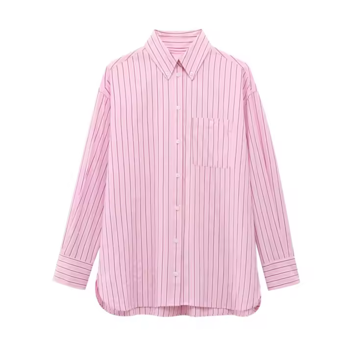 Camisa de manga larga a rayas holgada y cómoda 2025 con solapa informal versátil, nueva moda femenina de verano - 1