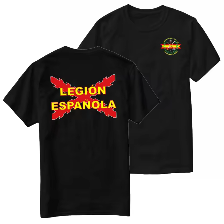 Camiseta Casual de Verano para Hombres Burgundy Cross Flag Emblema de Legión Española 100% Algodón - 1