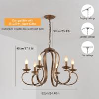 Vintage Lámpara de Araña de Metal Iluminación Estilo Vela Colgante Luz Alta Ajustable Cadena de Metal para Granja Comedor Cocina Isla Vestíbulo Negro 6 Luces - details 19