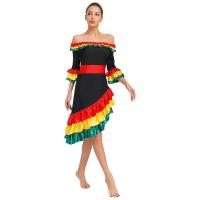 Vestido español flamenco tradicional mujer con volantes, manga larga, dobladillo inclinado, vestido baile Rumba para fiesta Rave - details 10