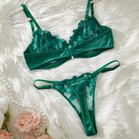 Conjunto de lencería sexy para mujer, bralette transparente con aros, sujetador de 2 piezas con bordado floral, sujetador de realce, conjunto de bragas y bragas, ropa interior - details 2