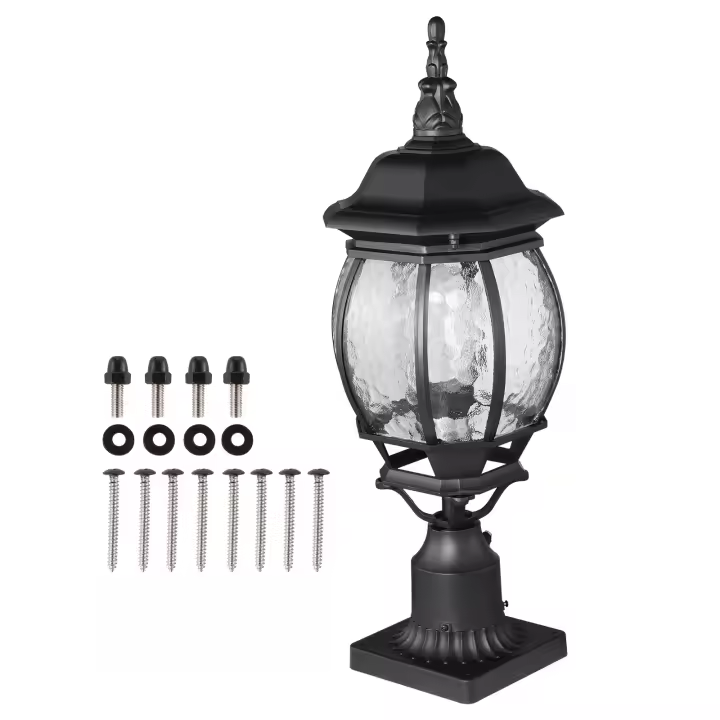 SucceBuy Paquete de 2 farolas para exteriores de atardecer a amanecer, 530 mm, accesorios de poste de lámpara impermeables con base de montaje de muelle de 3,5 ", pantalla de vidrio - 1