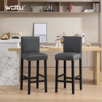 2xTaburete de Bar Silla con Respaldo Madera Maciza Piel sintética Taburete Alto Asiento Acolchado Grueso Gris BH21gr-2 - details 1