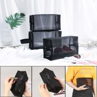Bolsa de maquillaje negra con cremallera para mujer, organizador de maquillaje de viaje, bolsa de cosméticos de malla, bolsa de aseo de lavado, 1 unidad - details 0