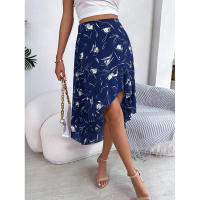 Primavera europea verano americano Casual Floral hoja de loto borde falda asimétrica mediana y larga - details 17