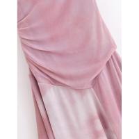 Vestido corto de manga nueva para mujer con cuello redondo y estampado de malla fruncida, dobladillo asimétrico, corte en A, vestidos de verano para estampado, dobladillo, corte, , - details 1