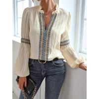 Camisa de manga larga con cuello en V y costuras Ence, oferta fresca, tops de mujer simples y baratos - details 1