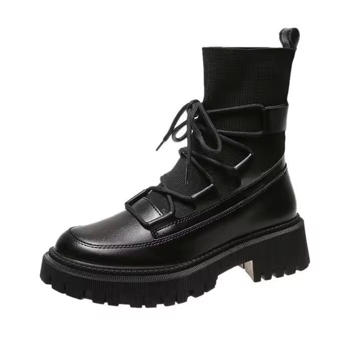 Botas Martin de cuero suave real, botas delgadas de verano para mujer, nuevas botas de plataforma para mujer, botas de primavera y otoño, botas individuales negras, botas cortas - 1