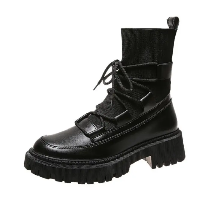 Botas Martin de cuero suave real, botas delgadas de verano para mujer, nuevas botas de plataforma para mujer, botas de primavera y otoño, botas individuales negras, botas cortas - 1