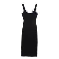 BUNO-verano elegante decoración de contraste moda mujer cuello en V sin mangas espalda descubierta Midi medias vestido de punto Mujer - details 1