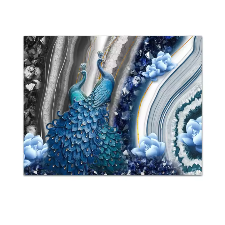 Papel Tapiz Personalizado de Pelar y Pegar para Sala de Estar, Pieza de Panel de Decoración para el Hogar con Diseño de Pavo Real de Loto Floral de Mármol Moderno, Renovación de Muebles de Techo Interior, Revestimiento de Sofá de Dormitorio - 1