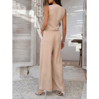 2025 primavera y verano, ocio europeo y americano, estilo de vacaciones, chaleco de color sólido, conjunto de pantalones de pierna ancha - details 27