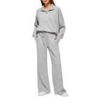 Conjunto casual de dos piezas para mujer: sudadera extragrande con media cremallera y pantalones deportivos de pierna ancha - details 35