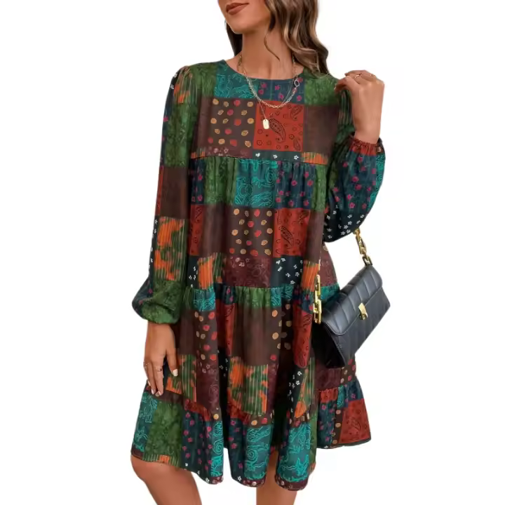 Vestido estampado de manga larga para mujer, moda - 1