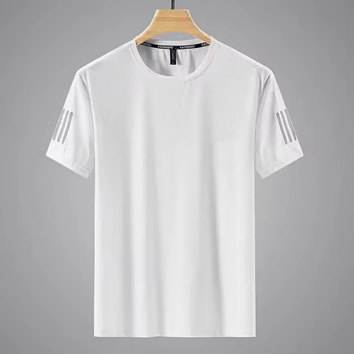 Camiseta de manga corta de malla de seda de hielo para hombre, camiseta de cuello redondo de color sólido, ropa deportiva de velocidad diaria, sensación de hielo Simple - 1