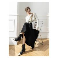 Faldas elegantes de lana sintética para mujer, falda informal holgada de cintura alta con bolsillos para oficina, Otoño e Invierno - details 5