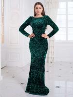 Traje elástico de vida nocturna, lentejuelas, manga larga, Bodycon, rojo, dorado, verde, fiesta - details 0