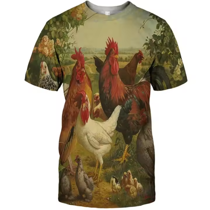 Camiseta con gráfico de gallo Vintage para hombre y mujer, jersey con estampado 3D y cuello redondo, pantalón corto informal, camiseta de manga, camisetas Unisex Harajuku Y2k - 1