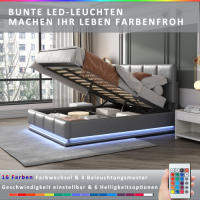 Cama de Almohada Tapizada 160 x 200cm LED, Rejilla Metálica, Caja de Cama, Doble Cama con Soporte de Cabeza Ajustable y Espacio de Almacenamiento Hidráulico Gris (Sin Colchón) - details 3