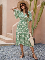 2025 Algodón estampado con cuello en V manga corta cintura Resort Beach Ds - details 3
