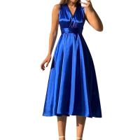 Elegante Vestido de Noche de Seda sin Mangas y sin Espalda Sexy Escote en V para Mujeres - details 3