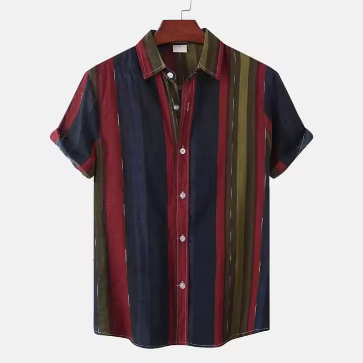 Camisas Casuales para Hombres a Rayas Hawaiian Camiseta de Oficina Oversize, Manga Corta, Estilo casual, Talla 5XL - 1