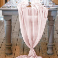Camino de mesa de gasa verde salvia, decoración de mesa de comedor de Hotel, fiesta de boda, ducha nupcial, Baby Shower - details 1