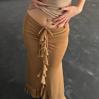 BUNO-falda ajustada con volantes lisos para mujer, faldas sexys fruncidas de cintura alta para la calle, vestido corto informal elegante de oficina para verano - details 3
