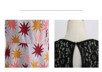 Lace patchwork floral print women summer 50s 60s elegant dress - details 94