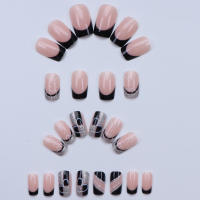 24pcs Uñas Postizas Negras Y Plateadas Con Brillo Detallables Y Reutilizables Con Pegamento De Gel Para Mujeres Y Niñas Incluye 1 Cuchara Para Cutículas - details 1